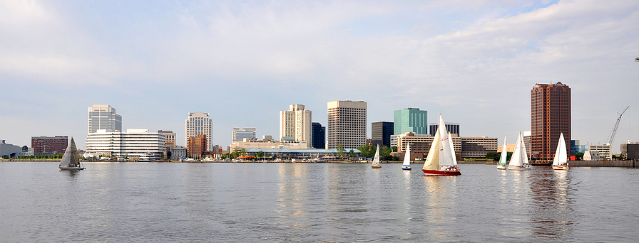 Norfolk Virginia skyline — On Time NEMT serves all Norfolk neighborhoods and medical facilities